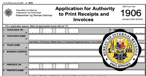 1906 BIR Form: Application for Authority to Print .